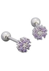 lovely tiny silver cubic zirconia snowflake amethyst baby birthstone earrings